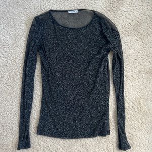 Long Sleeve Sheer Black Glitter Top - S